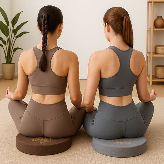 2 Femmes assisent sur Zafu en mode méditation 
