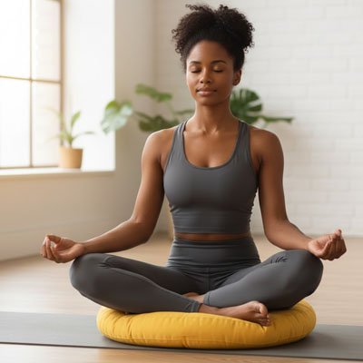femme en meditation sur Zafu 