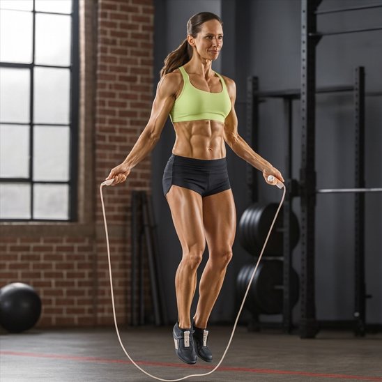 femme saute avec la corde a sauter