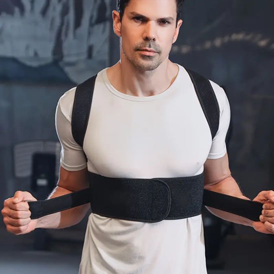 homme ajuste la taille du Correcteur de posture 
