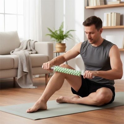 homme-massage-jambe-bâton-massage